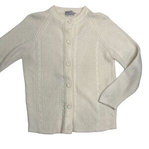 Full Fashioned Vitnage 70s Grandma Cardigan Sweater Button Front White Color